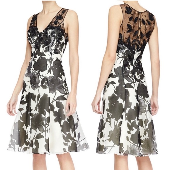 Carolina Herrera beaded embellished silk cocktail midi dress size 6
